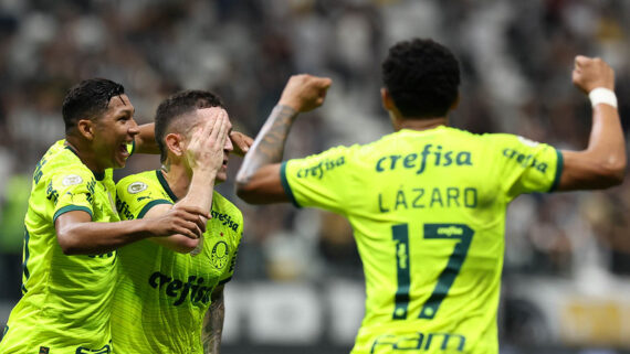 Aníbal Moreno comemora gol na Arena MRV (foto: Cesar Greco/Palmeiras)