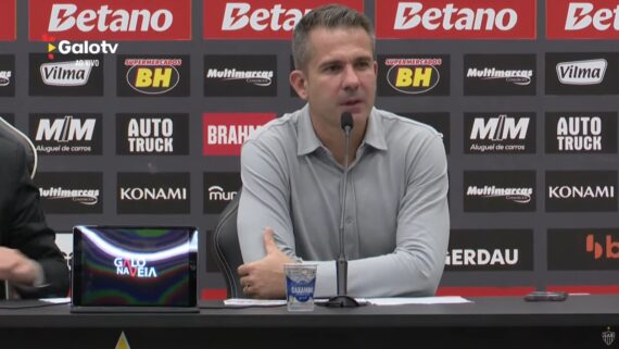 Victor em coletiva na Arena MRV (foto: Reprodução / Galo TV)
