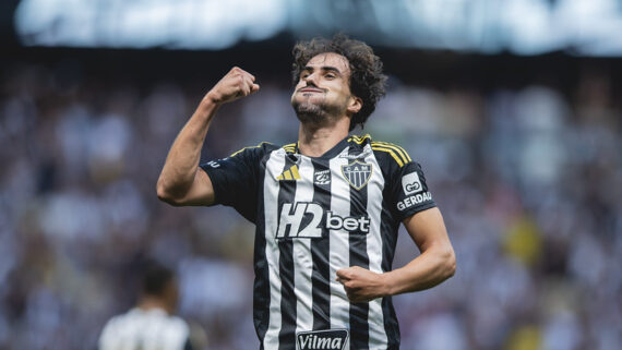 Igor Gomes comemora gol no empate com o Santos (foto: Pedro Souza / Atlético)